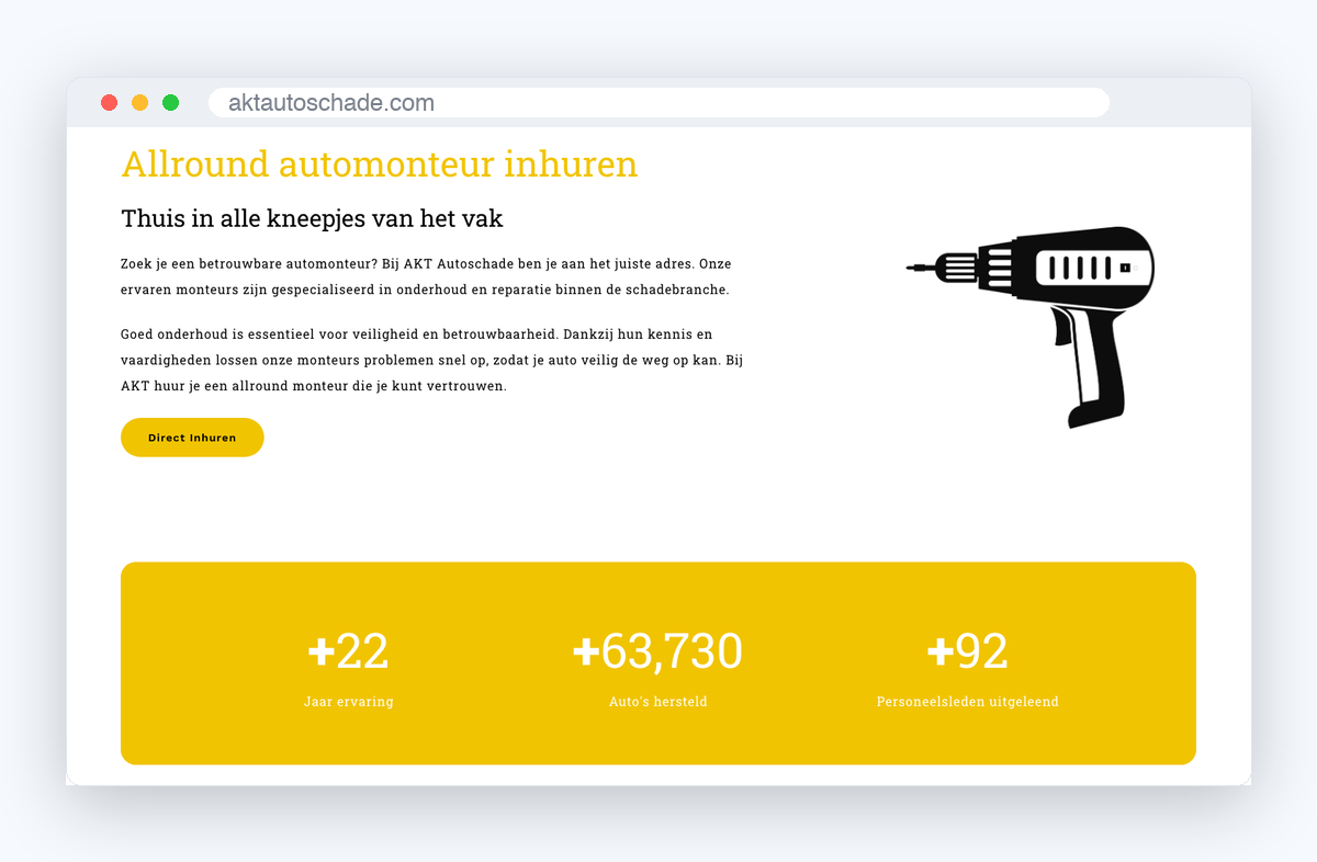 Website van AKT Autoschade, schermafbeelding uit de klantcase