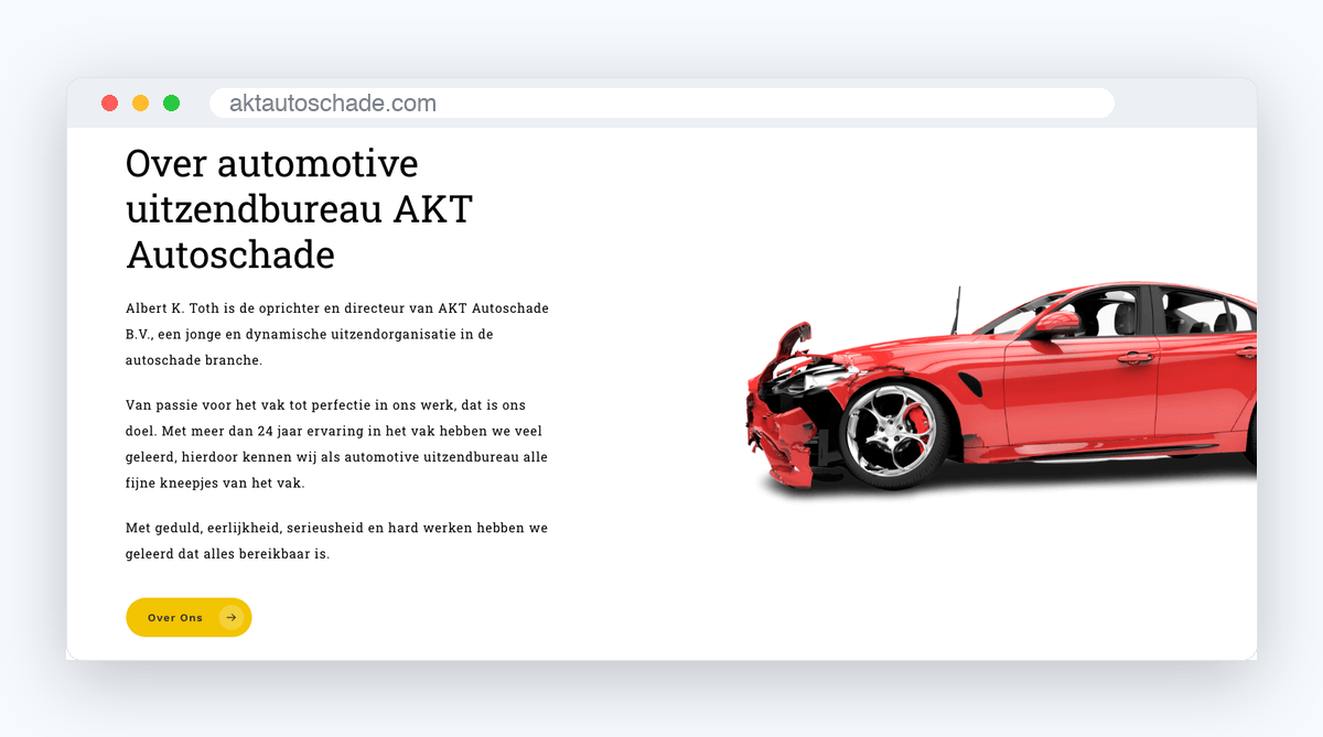 Website van AKT Autoschade, schermafbeelding uit de klantcase