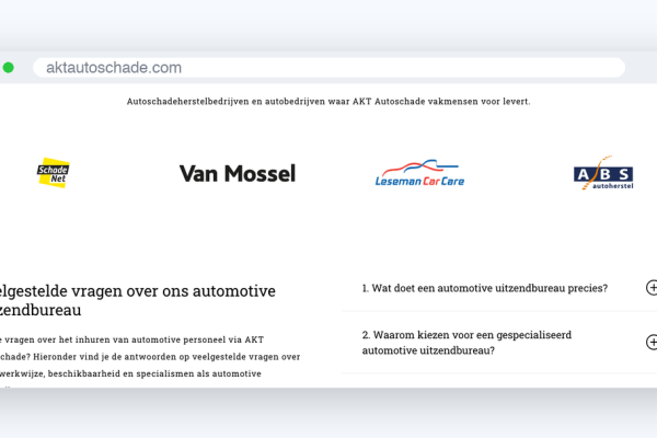 Website van AKT Autoschade, schermafbeelding uit de klantcase
