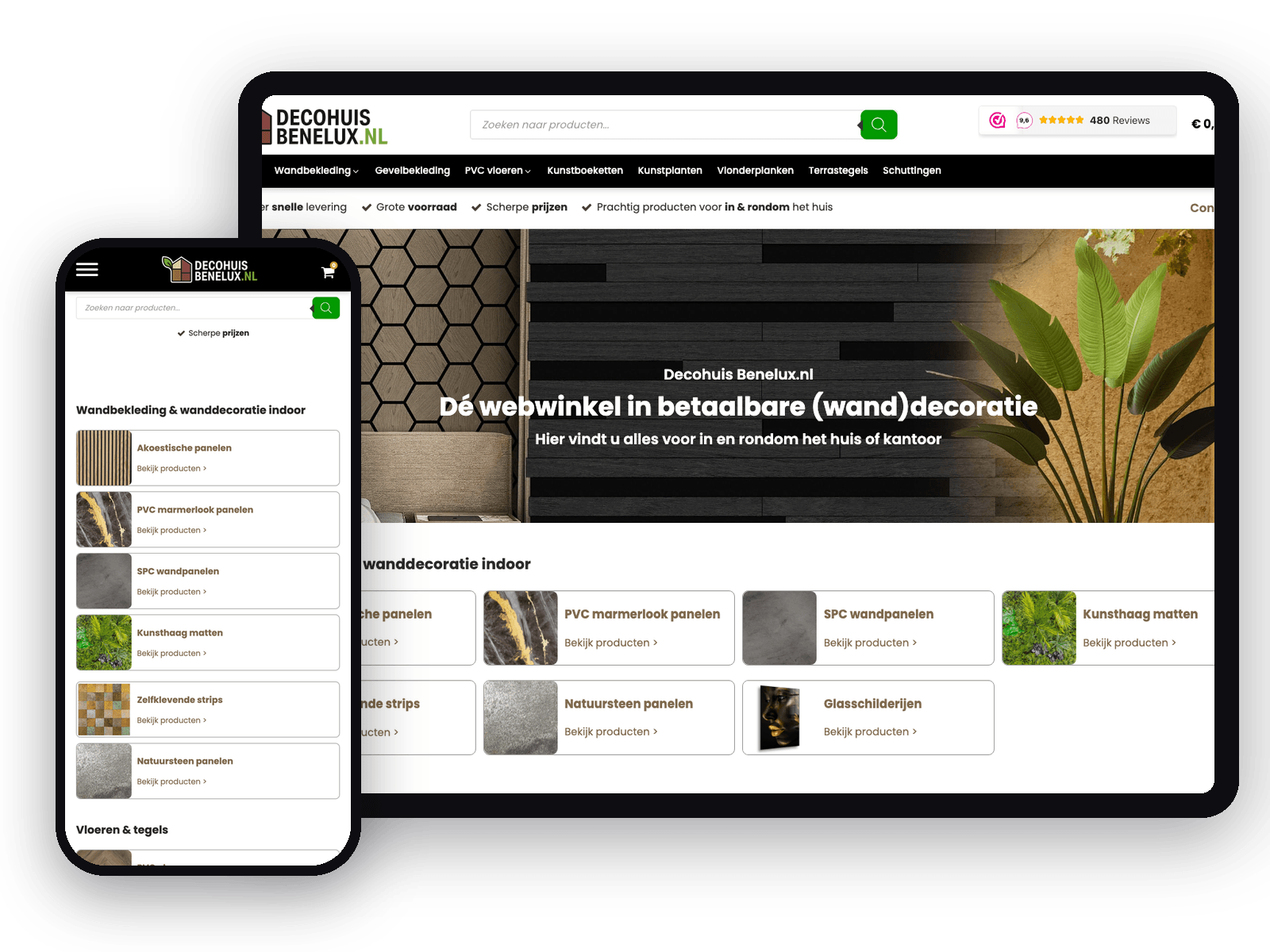 Webshop van Decohuis Benelux op tablet en telefoon