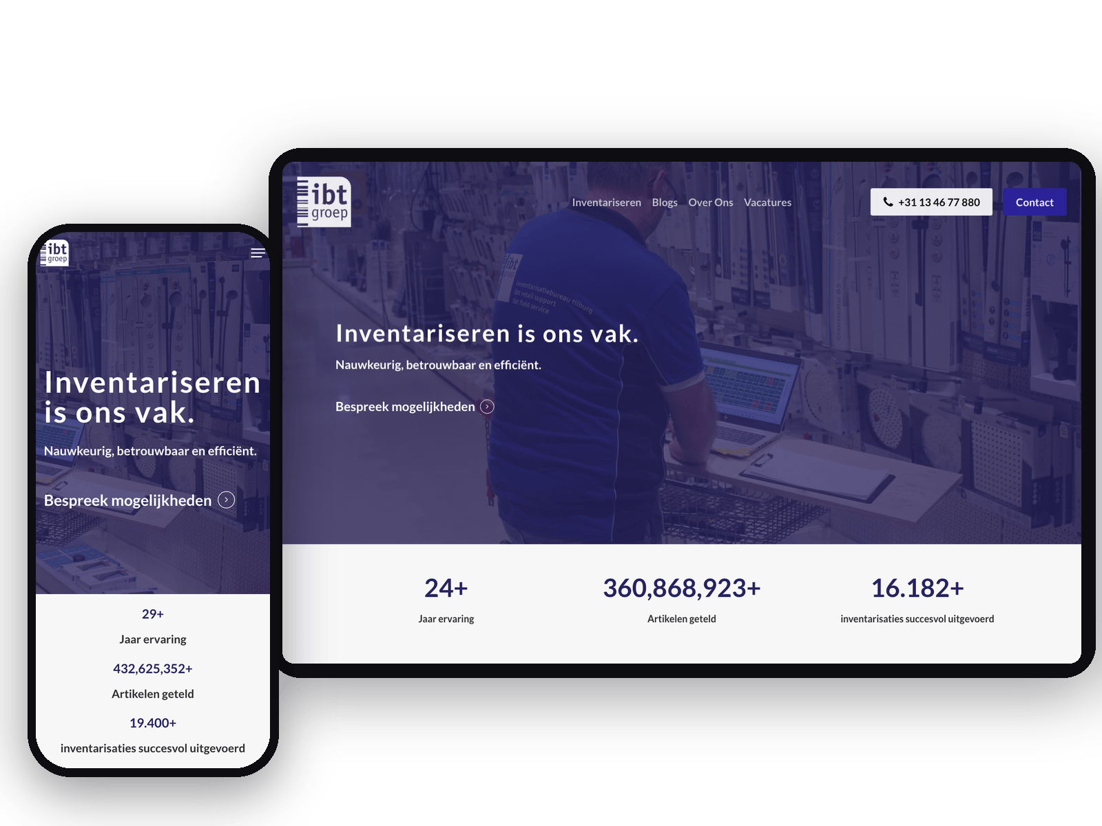 Website van IBT-Groep op tablet en telefoon