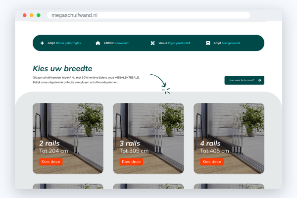 Webshop van Megaschuifwand, schermafbeelding uit de klantcase