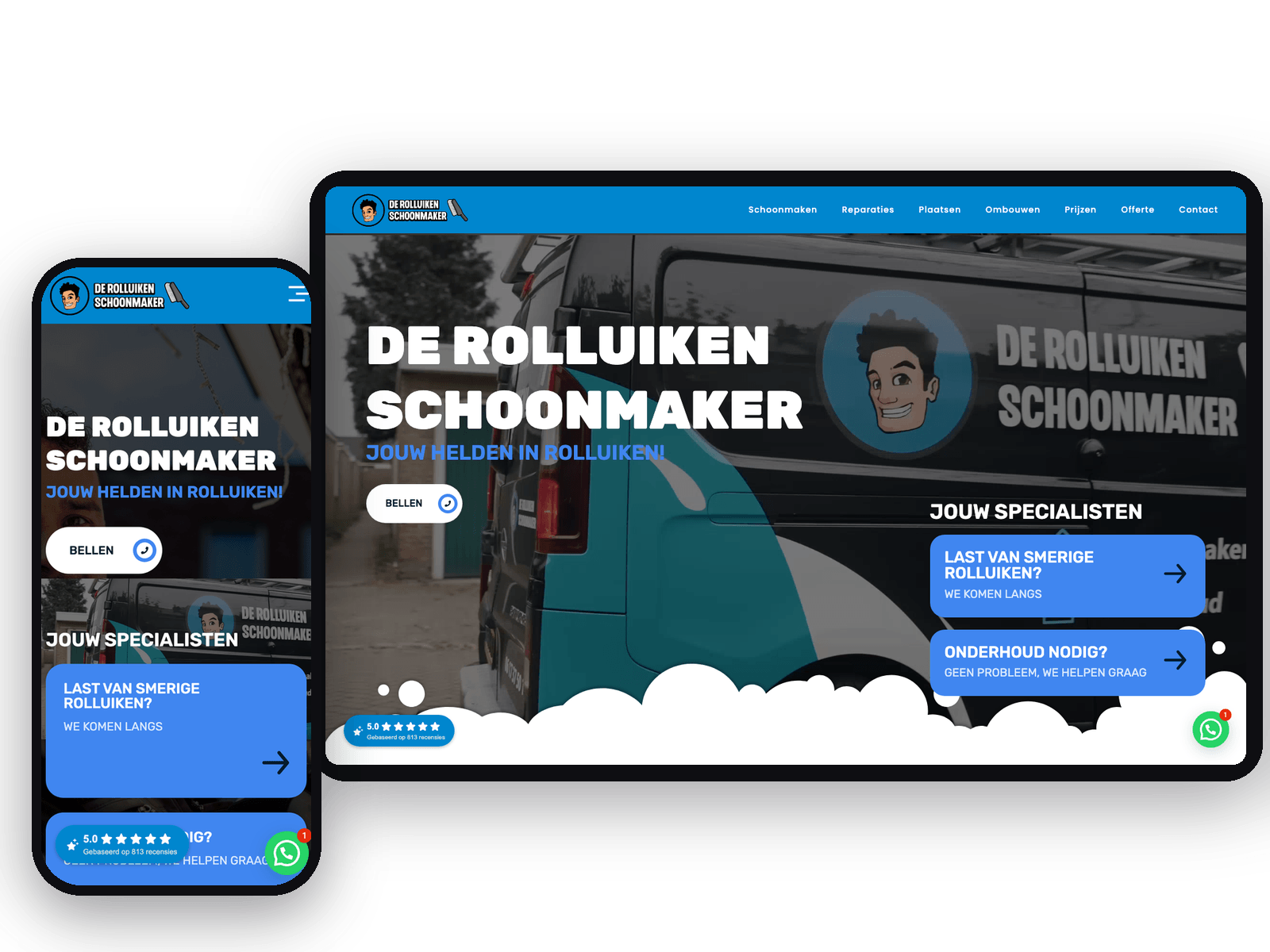 Website van De Rolluiken Schoonmaker op tablet en telefoon