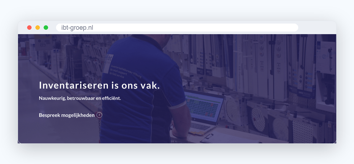 Website van IBT-Groep, schermafbeelding uit de klantcase