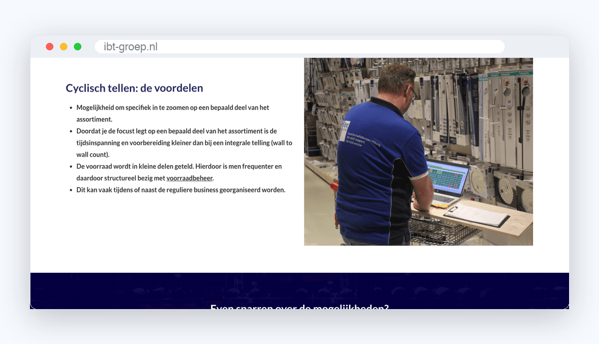 Website van IBT-Groep, schermafbeelding uit de klantcase