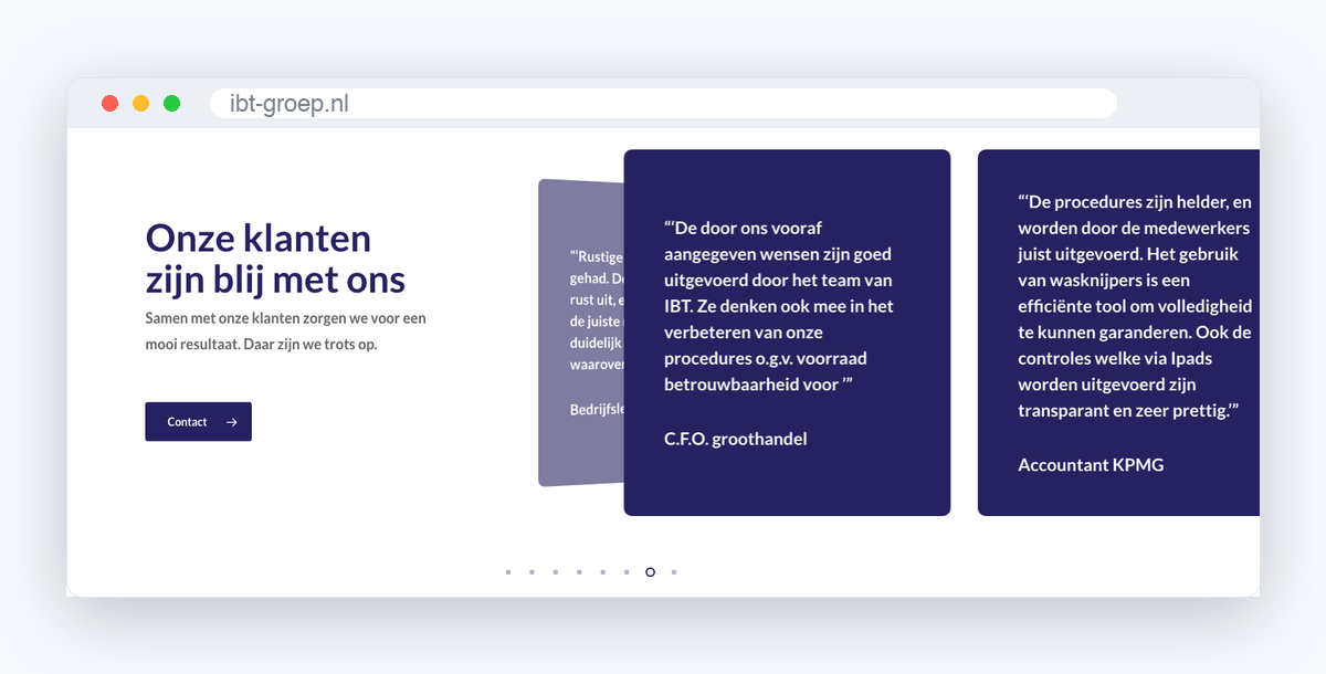 Website van IBT-Groep, schermafbeelding uit de klantcase