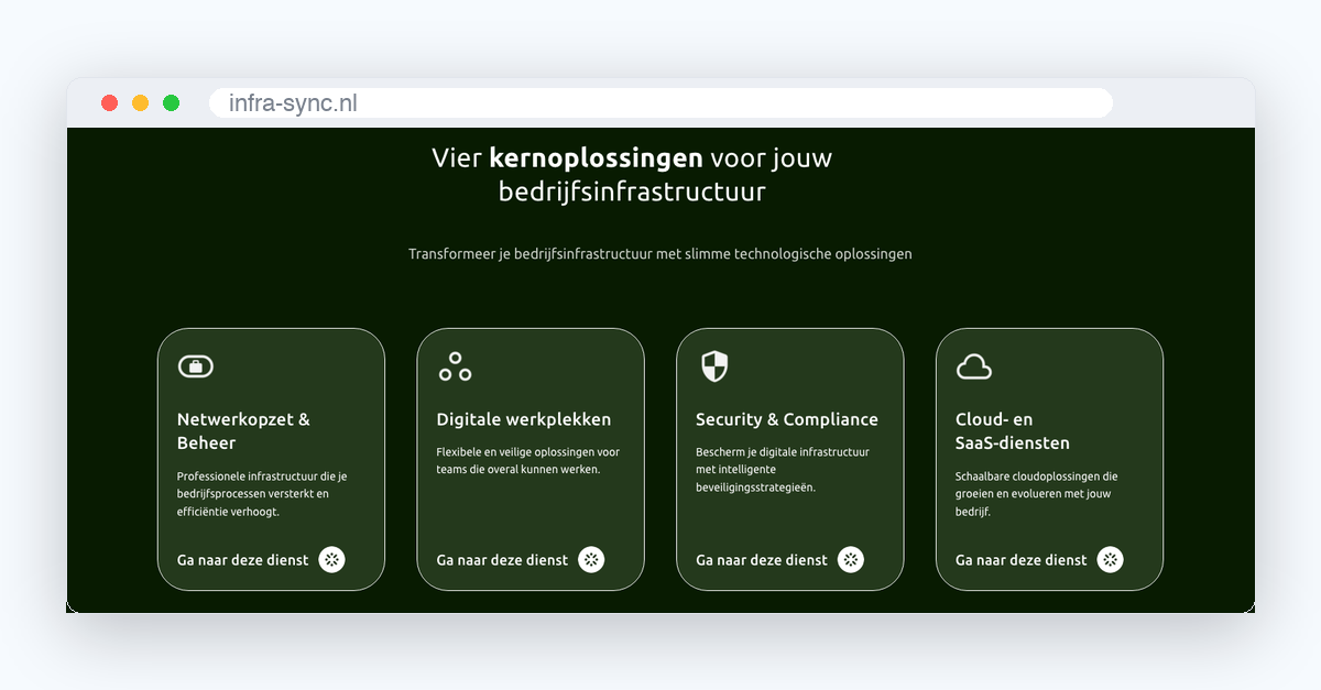 Website van Infra-Sync, schermafbeelding uit de klantcase