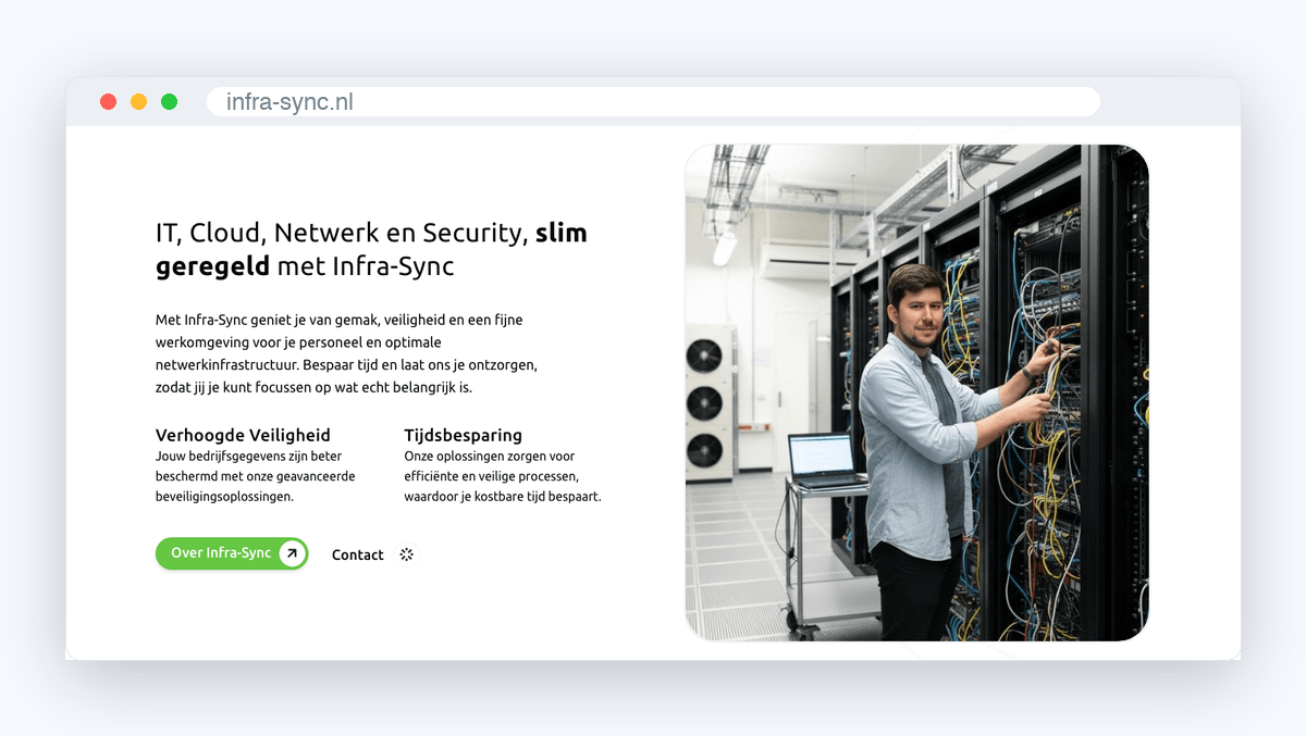 Website van Infra-Sync, schermafbeelding uit de klantcase