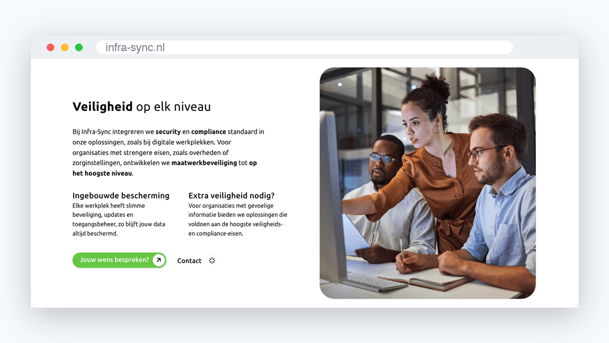 Website van Infra-Sync, schermafbeelding uit de klantcase
