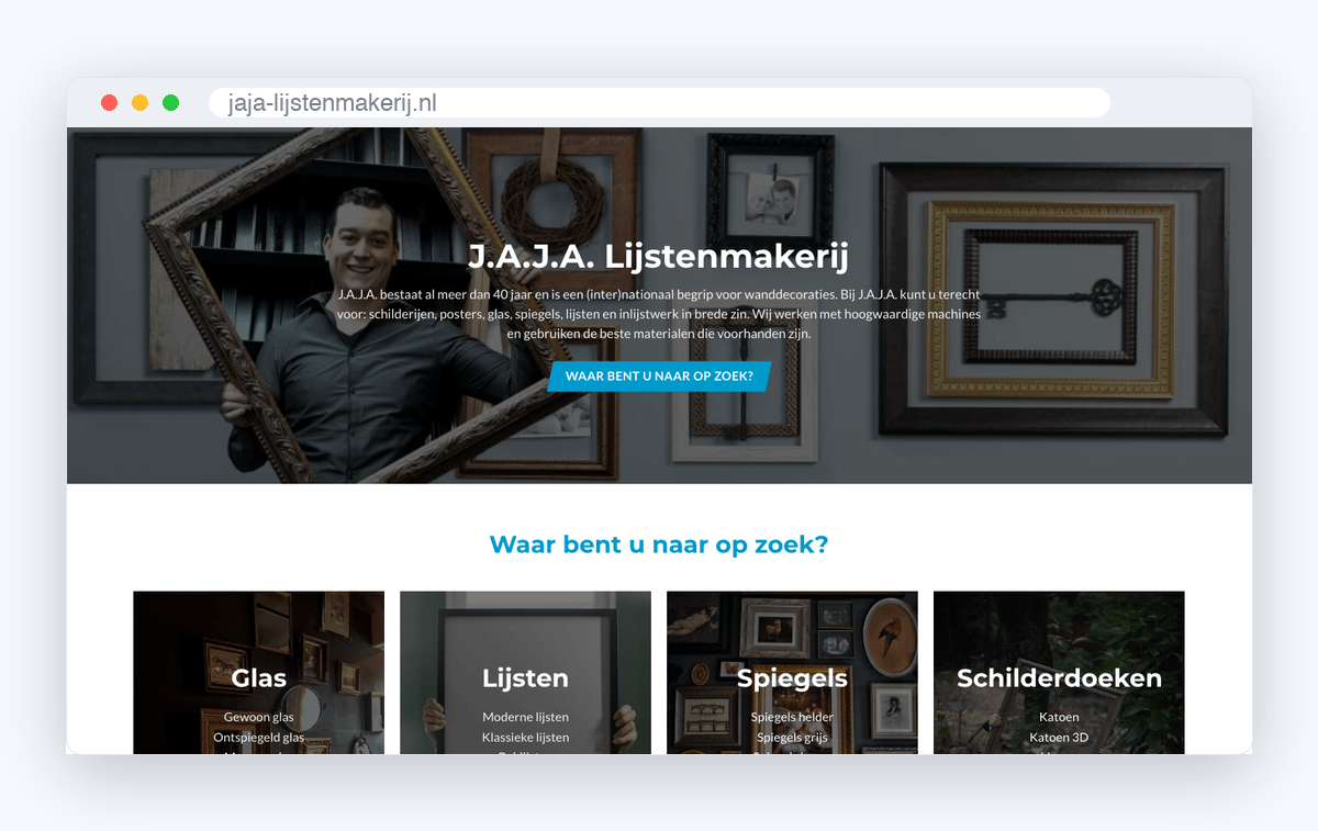 Website van J.A.J.A. Lijstenmakerij, schermafbeelding uit de klantcase