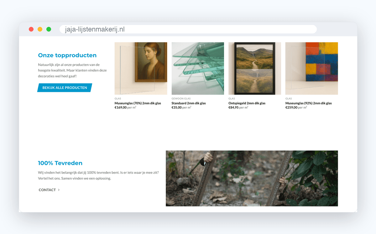 Website van J.A.J.A. Lijstenmakerij, schermafbeelding uit de klantcase