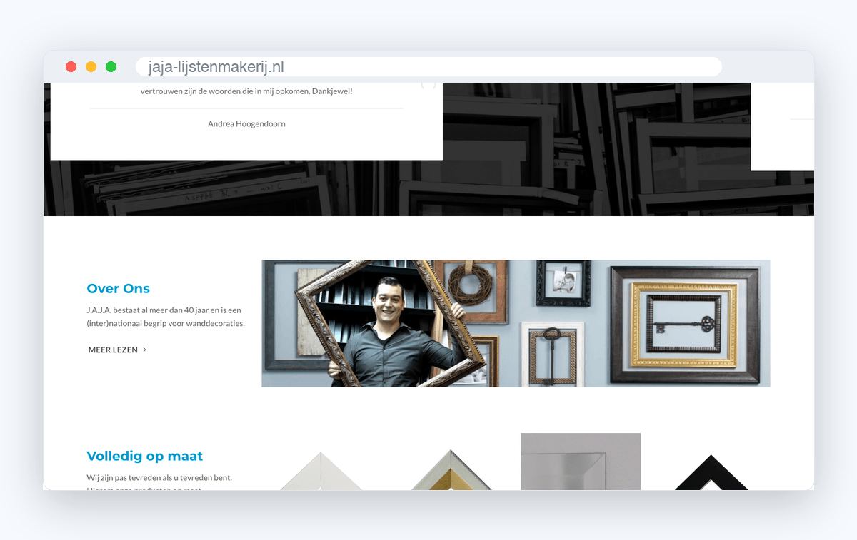 Website van J.A.J.A. Lijstenmakerij, schermafbeelding uit de klantcase
