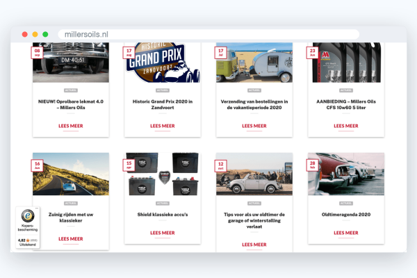 Website van Millers Oils, schermafbeelding uit de klantcase