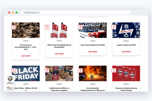 Website van Millers Oils, schermafbeelding uit de klantcase