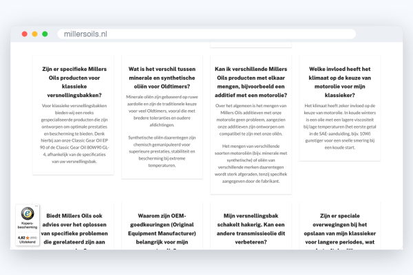 Website van Millers Oils, schermafbeelding uit de klantcase