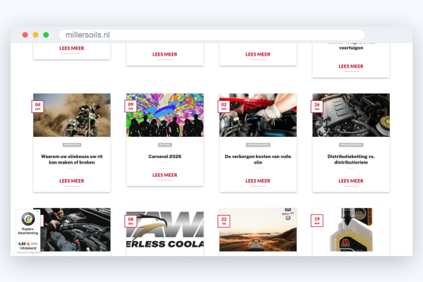 Website van Millers Oils, schermafbeelding uit de klantcase