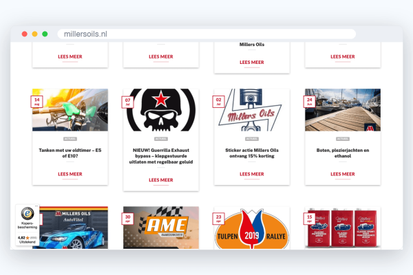 Website van Millers Oils, schermafbeelding uit de klantcase