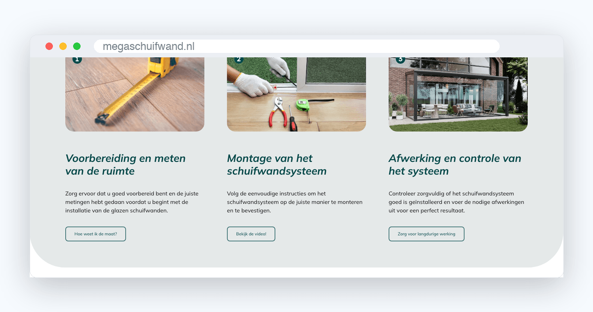Webshop van Megaschuifwand, schermafbeelding uit de klantcase