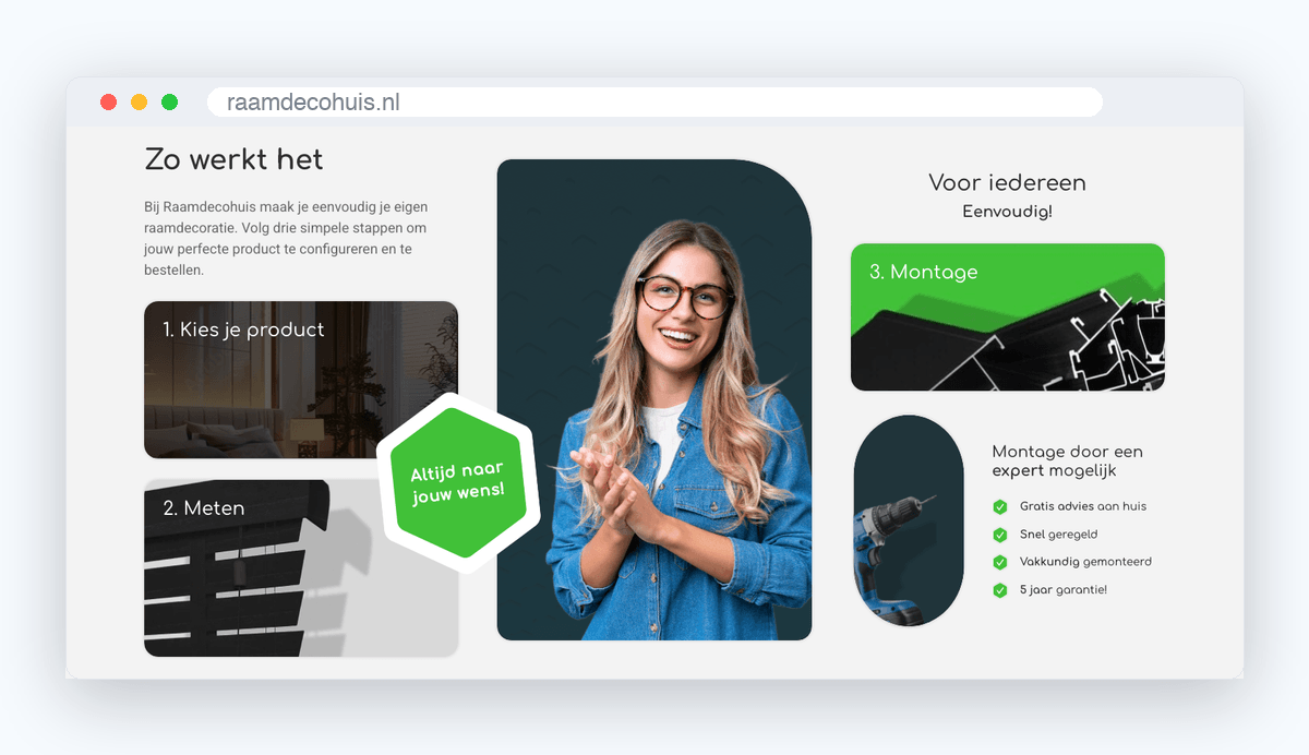 Website van Raamdecohuis, schermafbeelding uit de klantcase