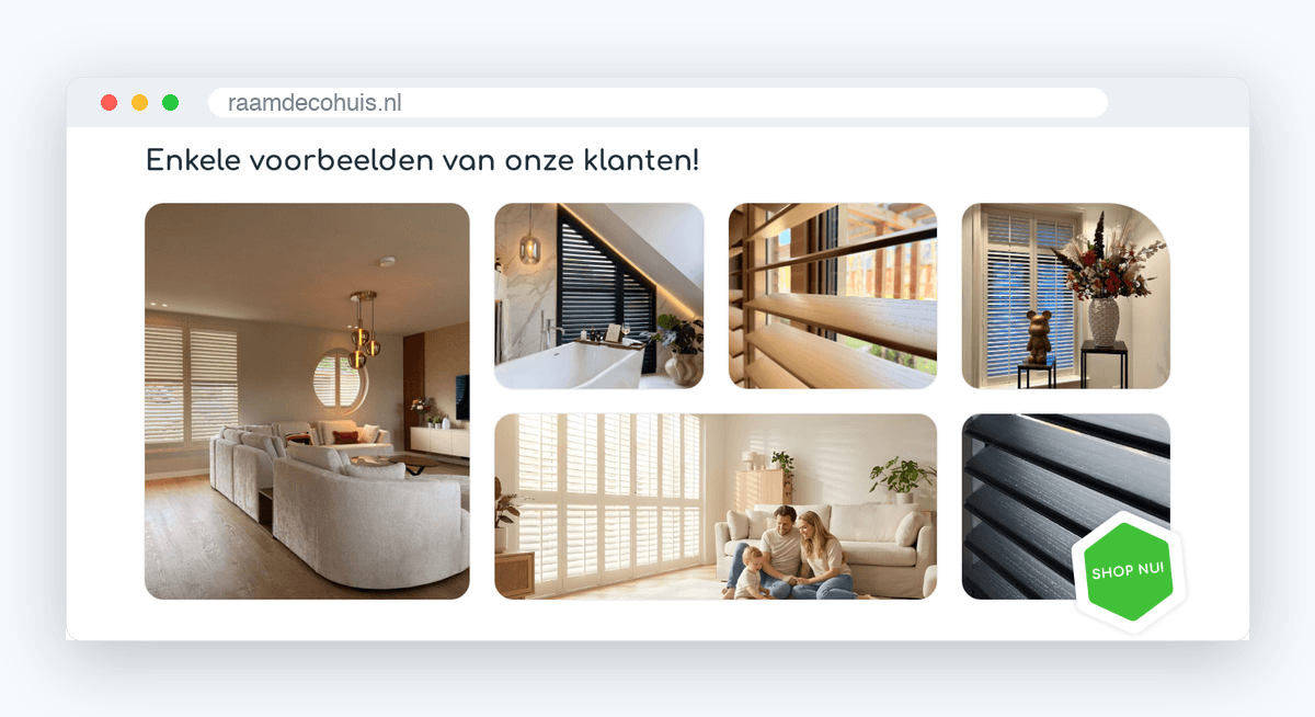 Website van Raamdecohuis, schermafbeelding uit de klantcase