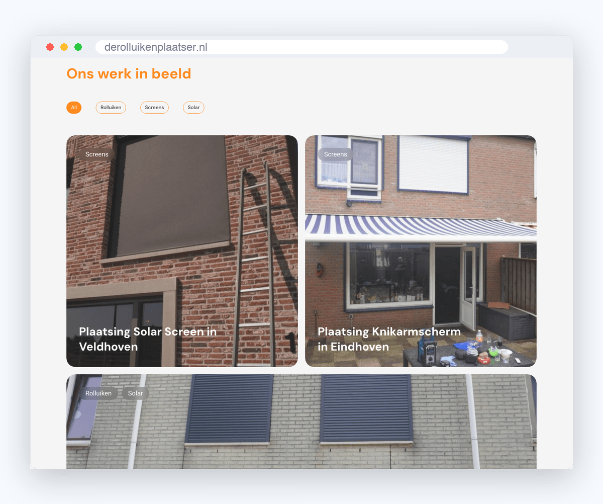 Website van De Rolluikenplaatser, schermafbeelding uit de klantcase