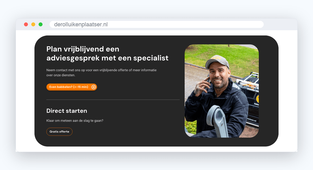 Website van De Rolluikenplaatser, schermafbeelding uit de klantcase