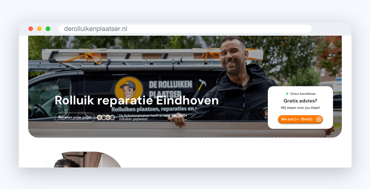 Website van De Rolluikenplaatser, schermafbeelding uit de klantcase