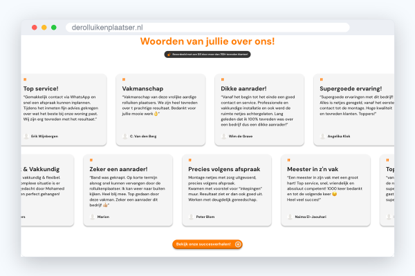 Website van De Rolluikenplaatser, schermafbeelding uit de klantcase