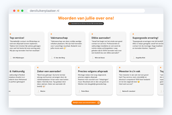 Website van De Rolluikenplaatser, schermafbeelding uit de klantcase