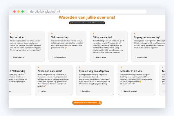 Website van De Rolluikenplaatser, schermafbeelding uit de klantcase