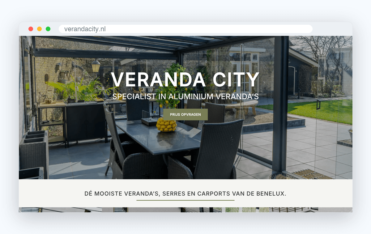 Website van Veranda City, schermafbeelding uit de klantcase