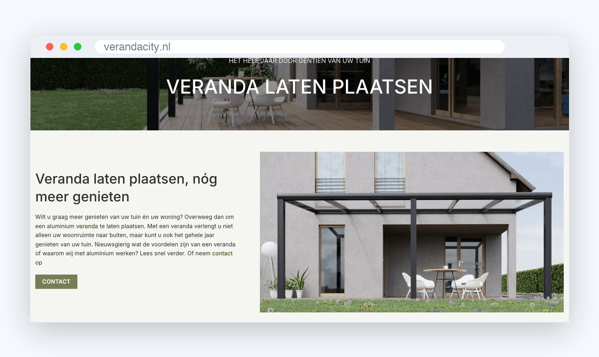 Website van Veranda City, schermafbeelding uit de klantcase
