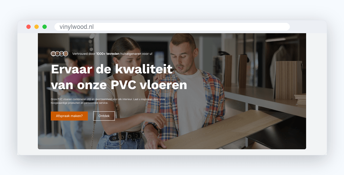 Website van Vinylwood, schermafbeelding uit de klantcase