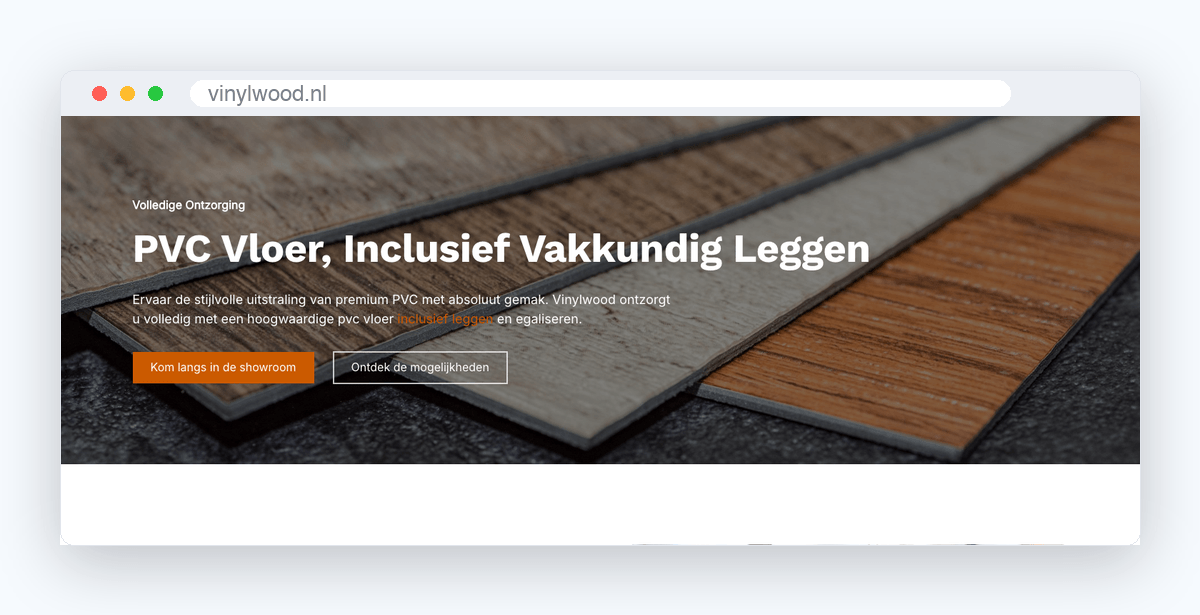 Website van Vinylwood, schermafbeelding uit de klantcase