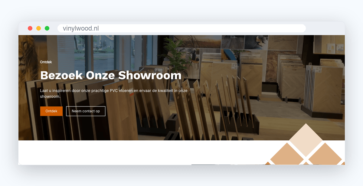 Website van Vinylwood, schermafbeelding uit de klantcase