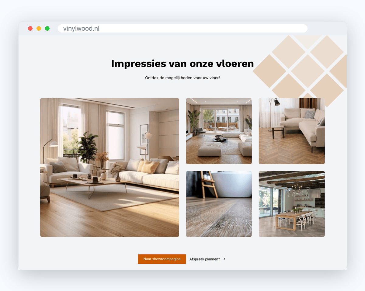 Website van Vinylwood, schermafbeelding uit de klantcase
