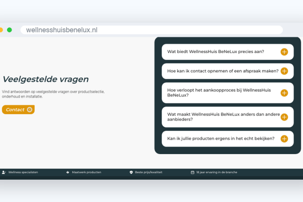 Website van Wellnesshuis Benelux, schermafbeelding uit de klantcase