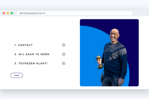Stappenplan contact, wij gaan te werk, tevreden klant op allintotaalservice.nl