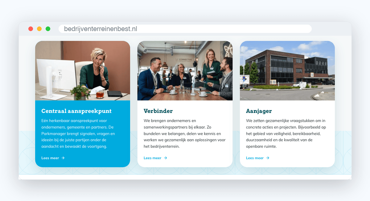 De drie rollen van SBB op de homepage: centraal aanspreekpunt, verbinder en aanjager