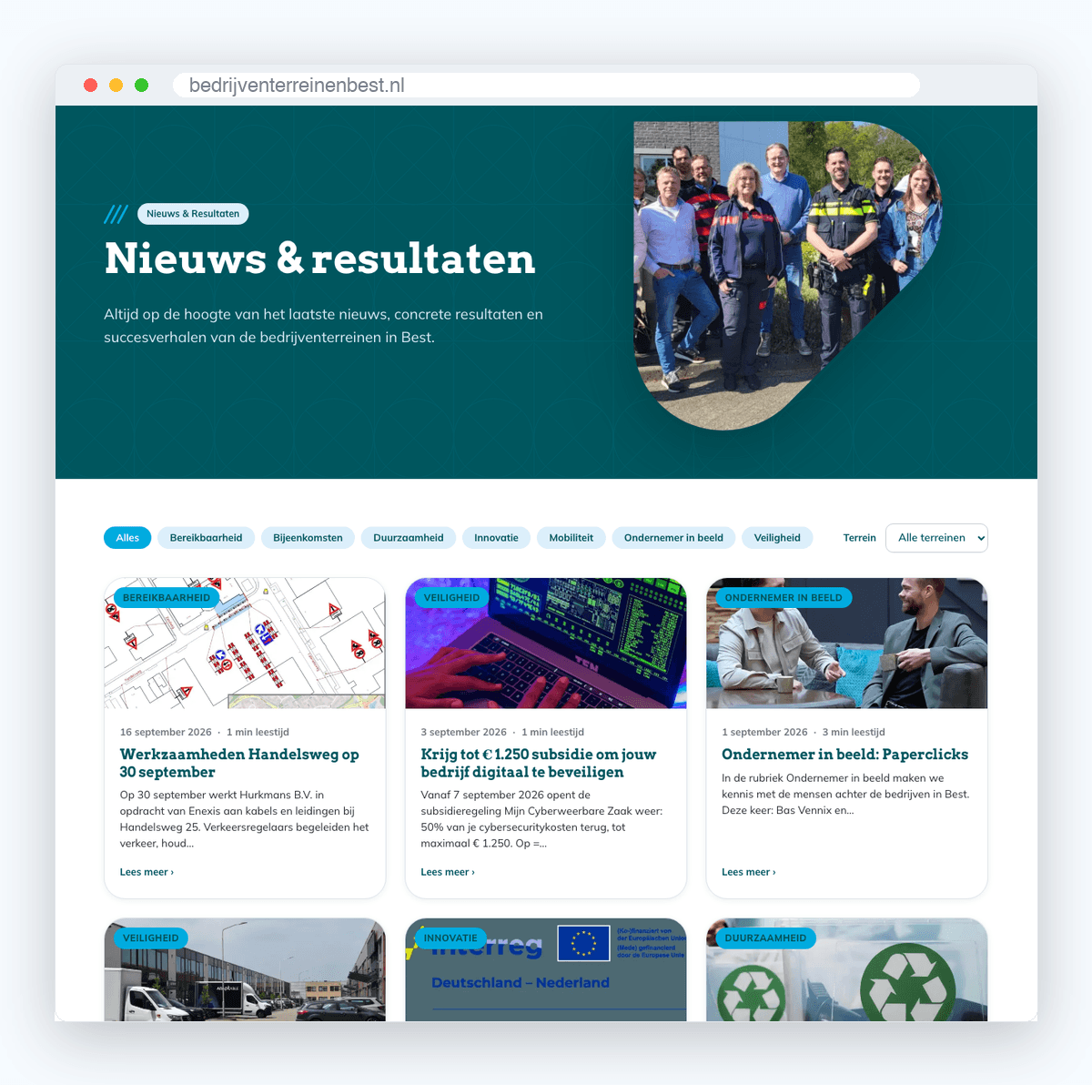 Nieuws en resultaten op bedrijventerreinenbest.nl met filters op thema en terrein