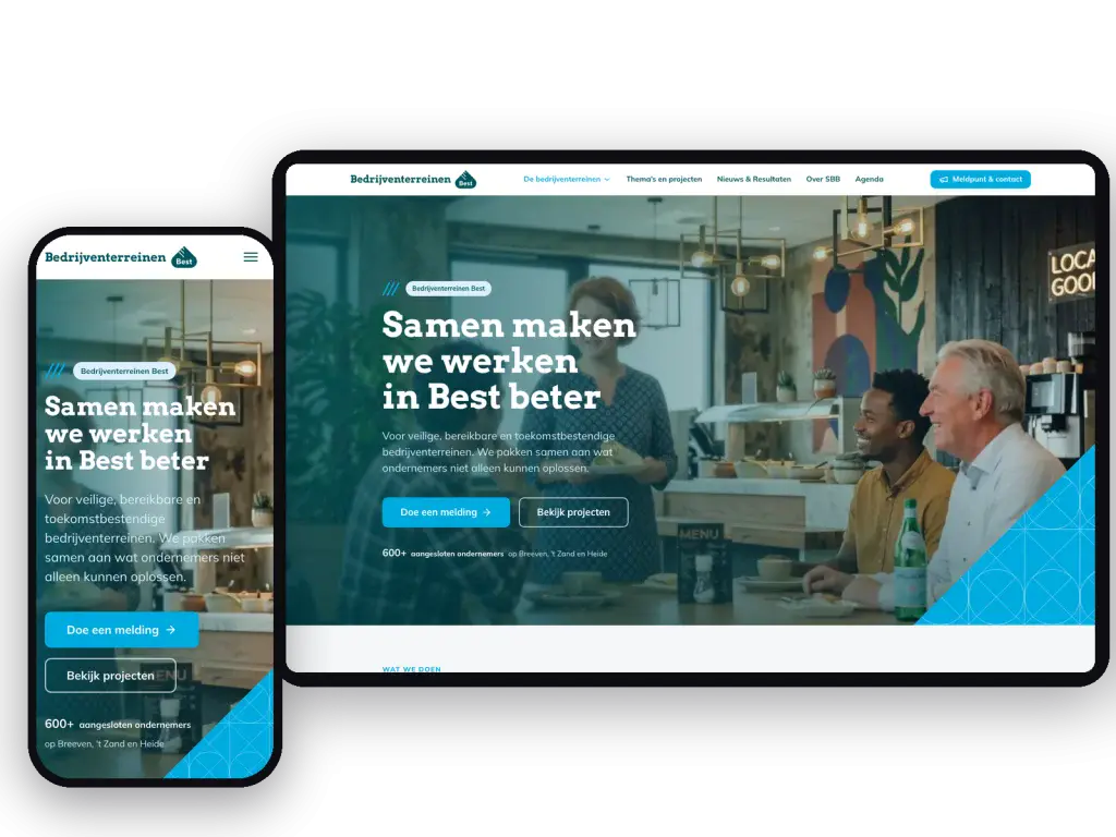 Homepage van bedrijventerreinenbest.nl op tablet en telefoon