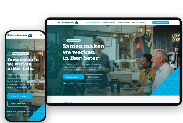 Homepage van bedrijventerreinenbest.nl op tablet en telefoon