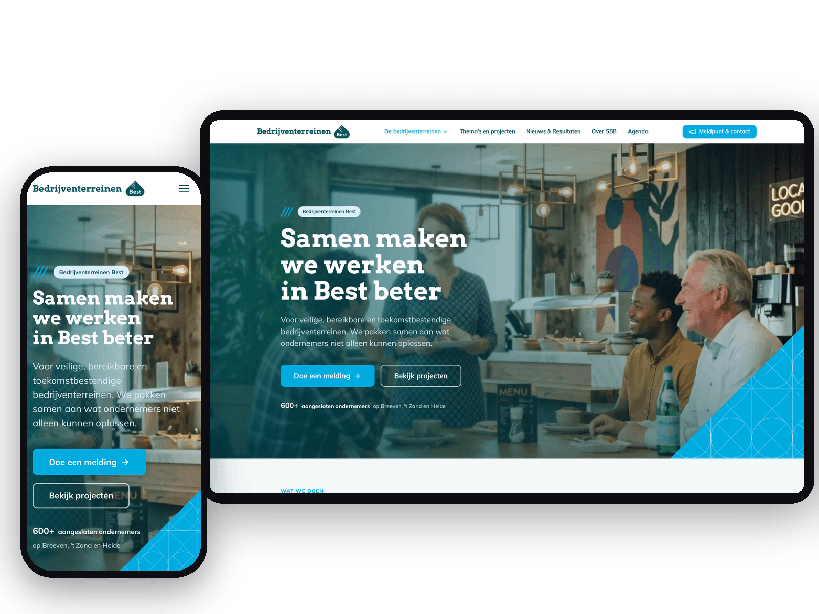 Homepage van bedrijventerreinenbest.nl op tablet en telefoon