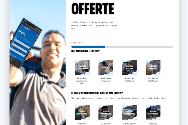 Offerteformulier in stappen op derolluikenschoonmaker.nl