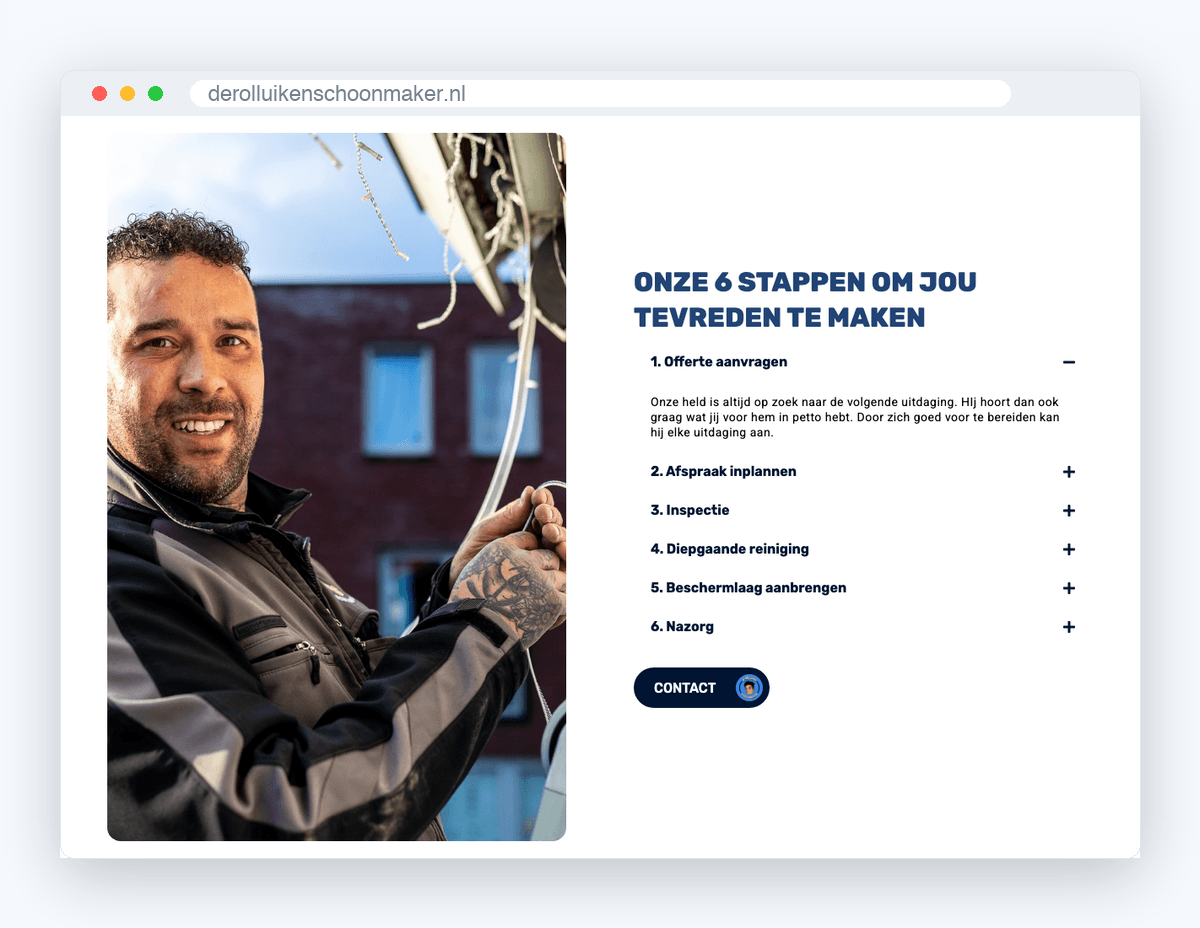 De zes stappen van offerte tot nazorg op derolluikenschoonmaker.nl