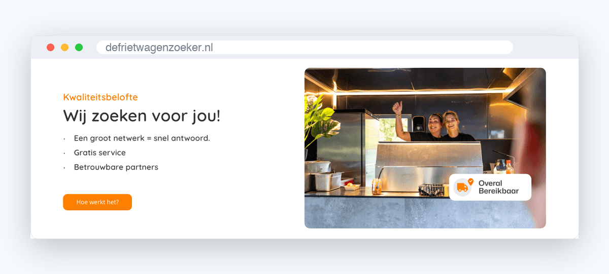 Website van De Frietwagen Zoeker, schermafbeelding uit de klantcase
