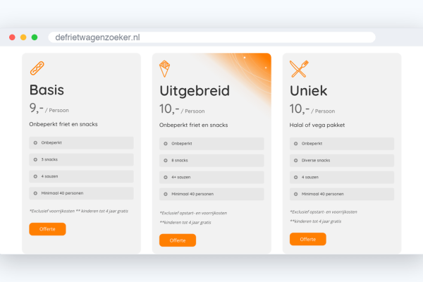 Website van De Frietwagen Zoeker, schermafbeelding uit de klantcase