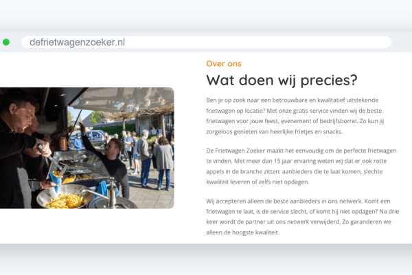 Website van De Frietwagen Zoeker, schermafbeelding uit de klantcase
