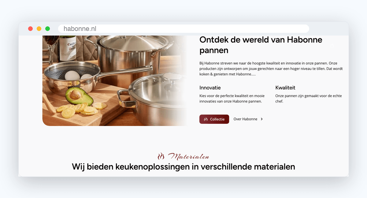 Website van Habonne, schermafbeelding uit de klantcase