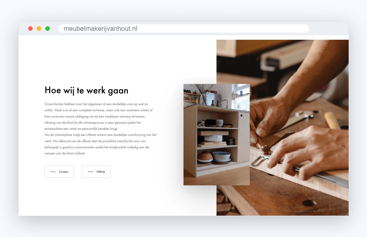 Werkwijzepagina van meubelmakerijvanhout.nl: hoe wij te werk gaan